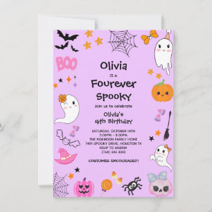 Purple Four Ever Spooky Halloween 4th Birthday Invitation