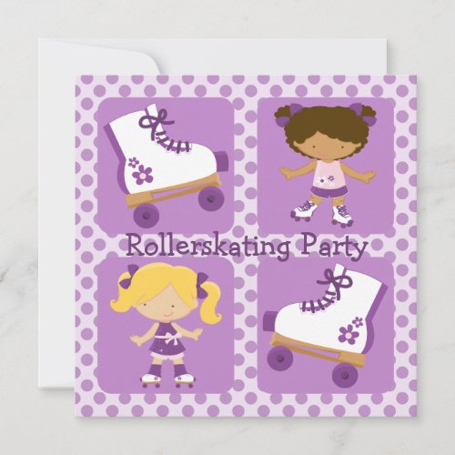 Purple Four Square Rollerskating Party Invitation