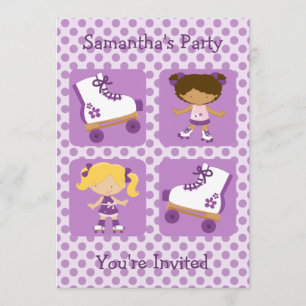 Purple Four Square Rollerskating Party Invitation