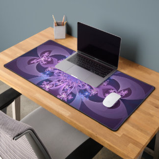 Purple Fractal Bloom Abstract Desk Mat