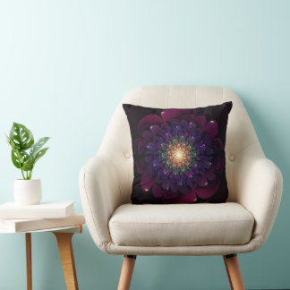 Purple Fractal Flower Throw Pillow