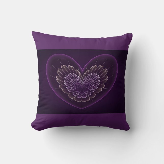Purple Fractal Heart Throw Pillow (Front)