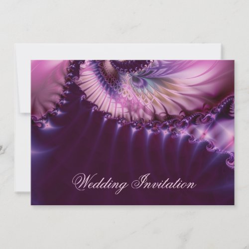 Purple fractal peacock feather wedding invitation