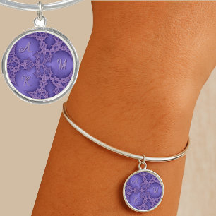 Purple Fractal Personalized Three Initials Bangle Bracelet