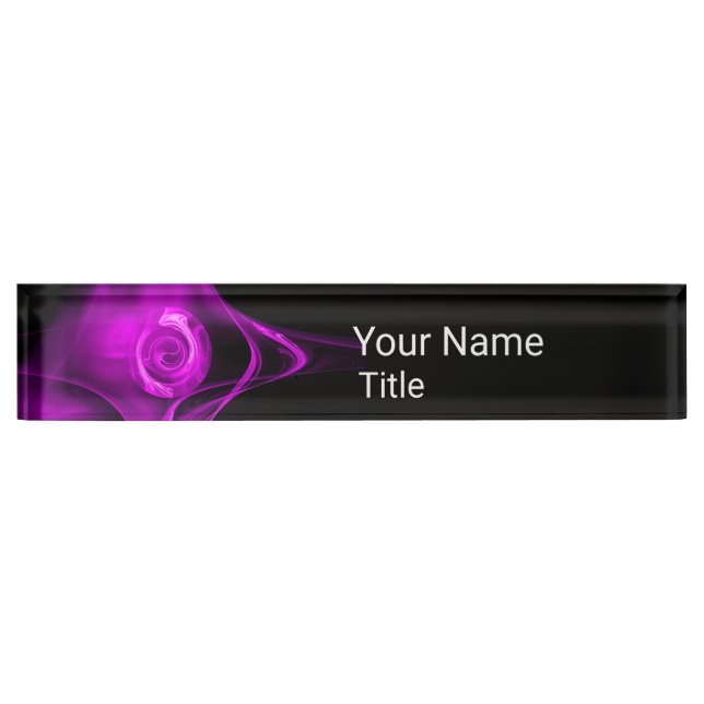 PURPLE FRACTAL ROSE IN BLACK,Abstract Swirls Name Plate (Front)