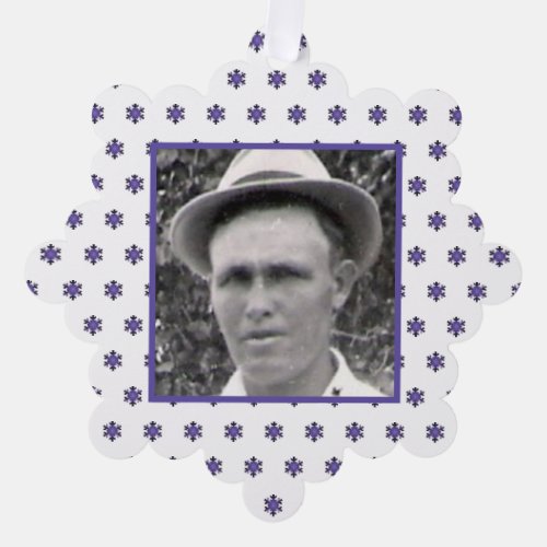 Purple Fractal Snowflake on White  Ancestor Photo Ornament Card