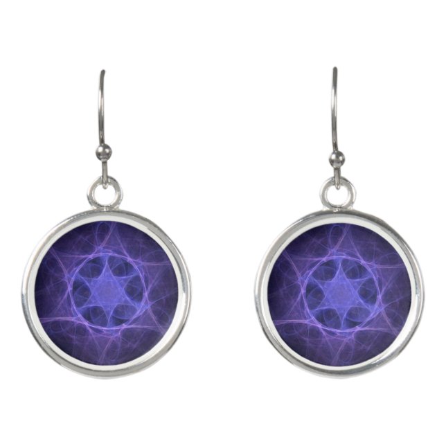 Purple Fractal Star Of David Earrings (Front)