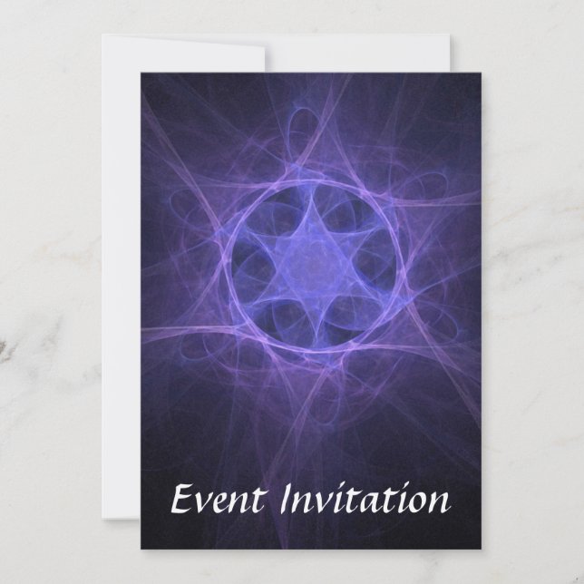 Purple Fractal Star Of David Invitation (Front)