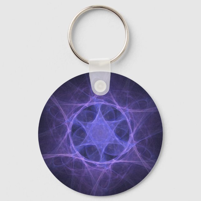 Purple Fractal Star Of David Keychain (Front)