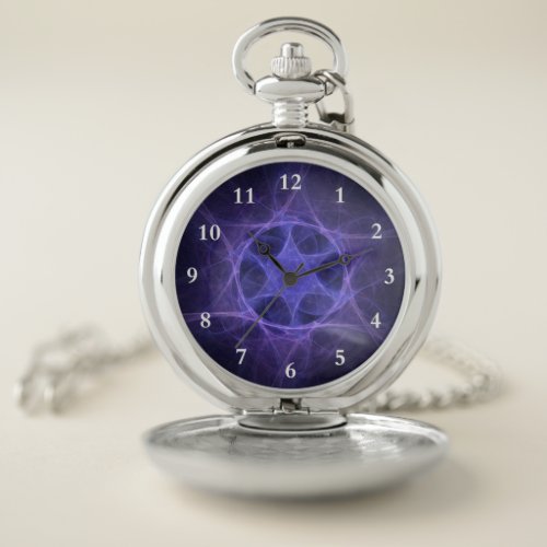 Purple Fractal Star Of David Pocket Watch