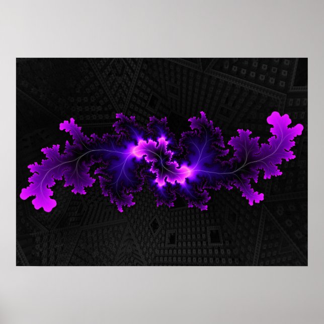 Purple fractal with 3D fractal background Poster (Front)