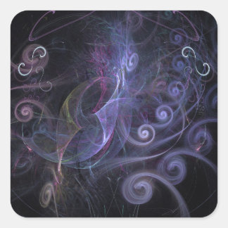 Purple fractals swirls square sticker