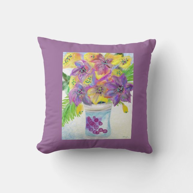 Purple Frame Bouquet of Purple Flowers Throw Pillow (Front)