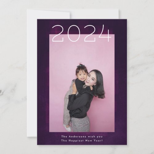 Purple Frame Holiday New Year 2024 Photo Card