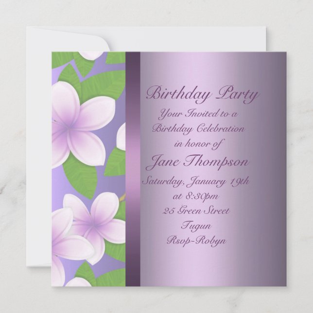 Purple Frangipani Birthday Invitation (Front)