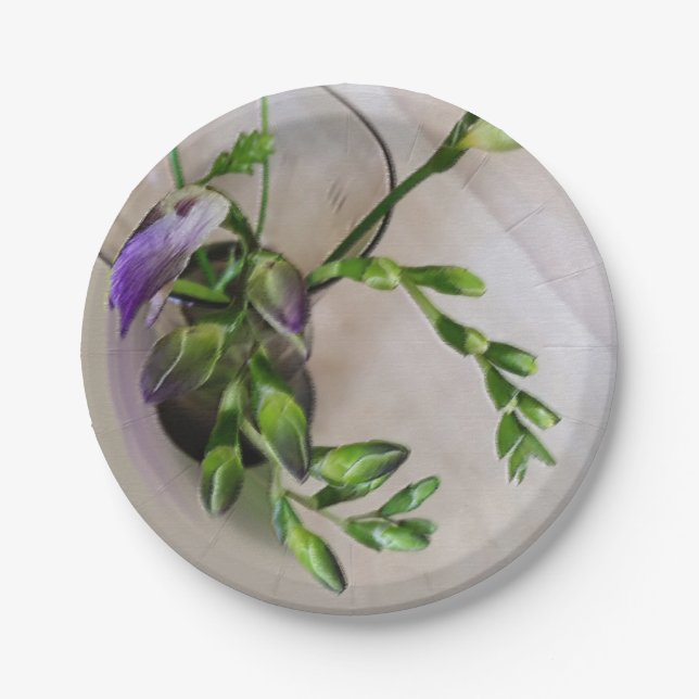 purple freesia buds paper plates (Front)