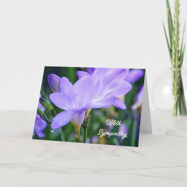Purple Freesia Flowers Garden Sympathy Card (Front)