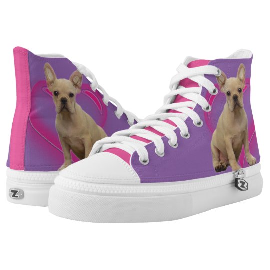 Purple French Bulldog Heart high top tennis shoes