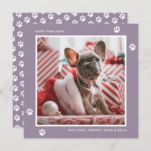 Purple French Bulldog Photo Christmas Cards