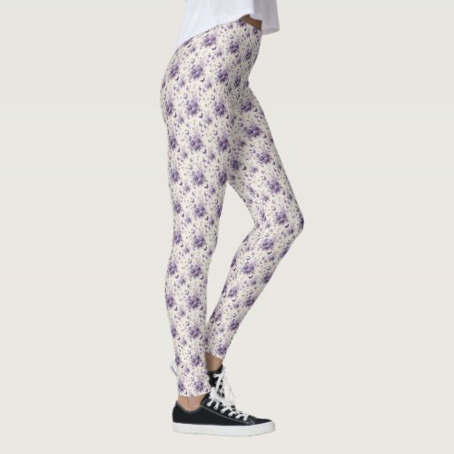 Purple French Country Toile Fleurie Butterflies Leggings