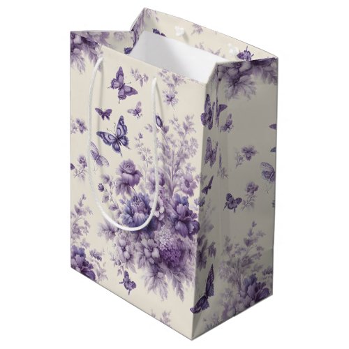 Purple French Country Toile Fleurie Butterflies Medium Gift Bag