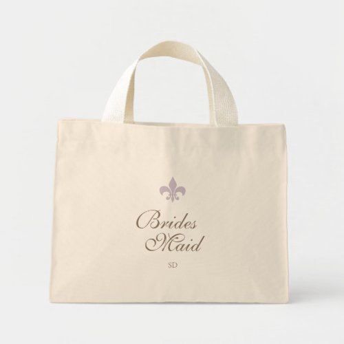 Purple French Fleur de Lis Bridesmaid Initial Mini Tote Bag