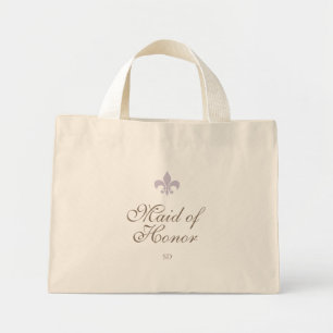 Purple French Fleur de Lis Maid of Honor Initial  Mini Tote Bag