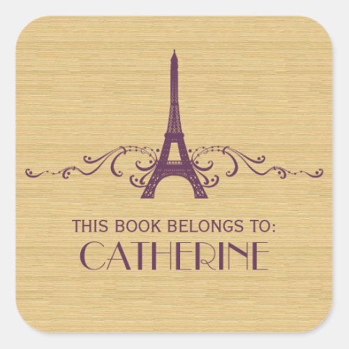 Purple French Flourish Bookplate Stickers