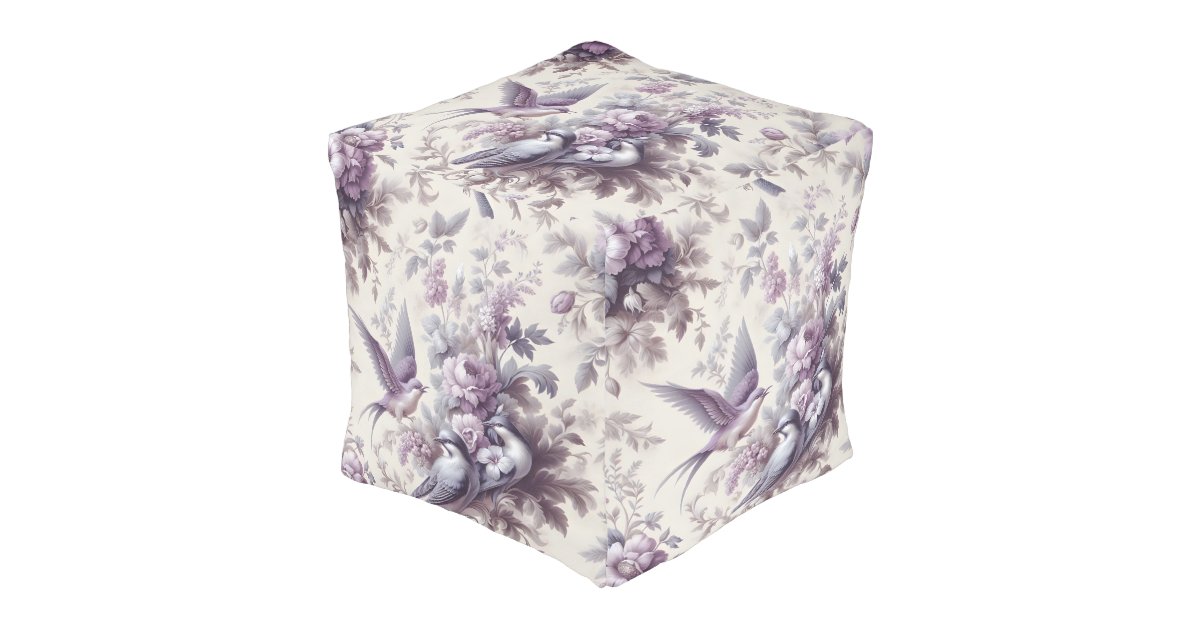 Purple French Toile Fleurie Birds Pouf | Zazzle
