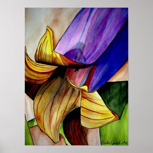 Purple Fritillary flower original art watercolor Poster