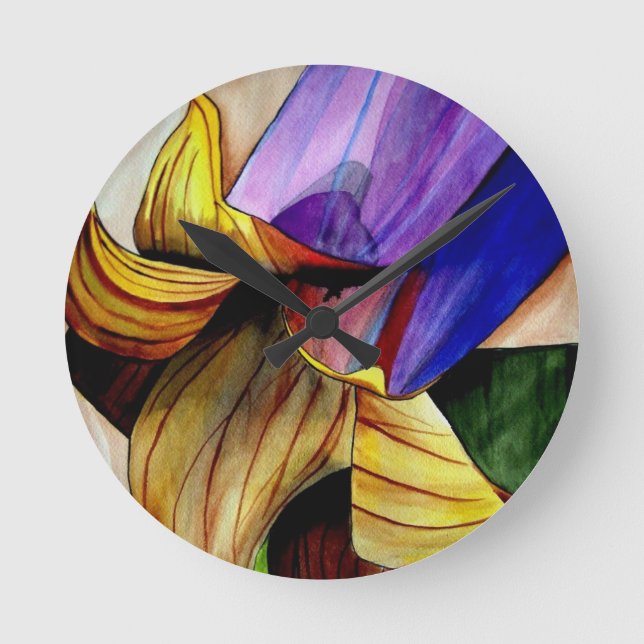 Purple Fritillary flower original art watercolor Round Clock (Front)