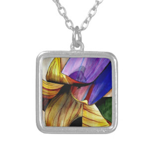 Purple Fritillary flower original art watercolor Silver Plated Necklace