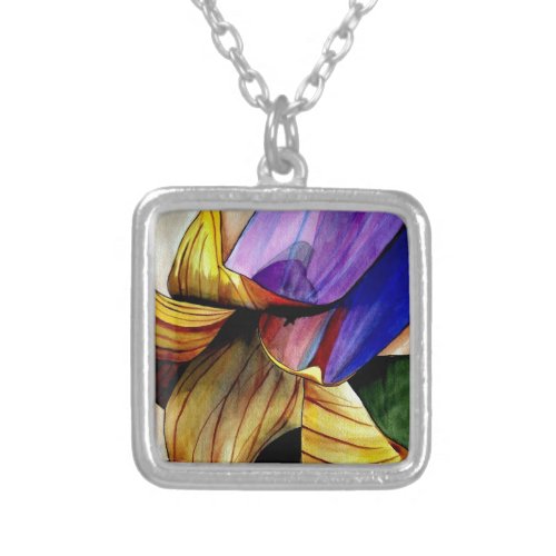 Purple Fritillary flower original art watercolor Silver Plated Necklace