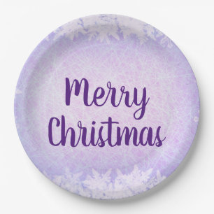 Purple Frost Merry Christmas Paper Plates