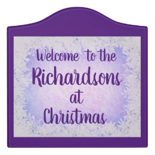 Purple Frost Personalised Family Christmas Welcome Door Sign