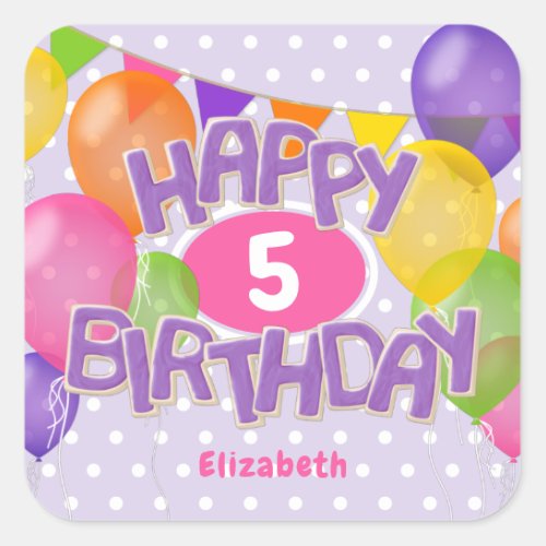 purple frosted cookies w balloons happy birthday square sticker