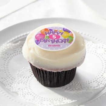 Purple Frosted Cutouts Happy Birthday W Balloons Edible Frosting Rounds by katz_d_zynes at Zazzle