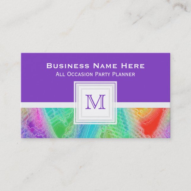 Purple: Frozen Rainbow Monogram Business Card (Front)