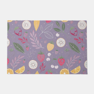 "Purple Fruit and Floral Pattern Door Mat" Doormat
