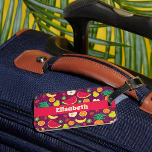 Purple Fruit Pattern Cute Fun Personalized Name Luggage Tag