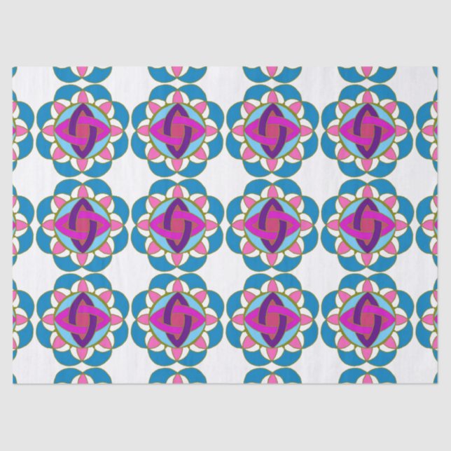 Purple Fuchsia Blue Pink Teal  Mandala Decoupage Tissue Paper (Front)