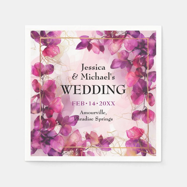 Purple Fuchsia Enchantment: Watercolor  Napkins (Front)