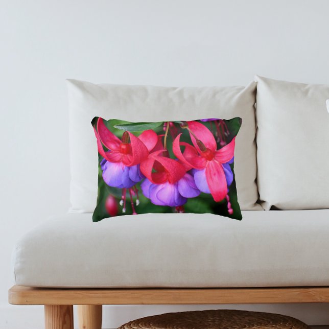 Purple Fuchsia Flowers with Pink Sepals Floral Accent Pillow (In Situ Sofa)