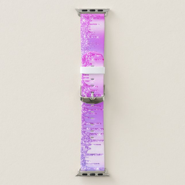 Purple Fuchsia Glitter Drips Trendy Sparks Girly Apple Watch Band (Band)