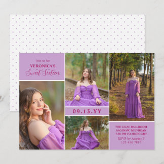 Purple Fuchsia Minimal Photo Collage Sweet Sixteen Invitation