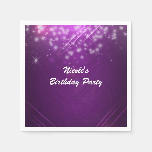 Purple Fuchsia Sparkle Glam Dance Club Party Paper Napkins (Front)