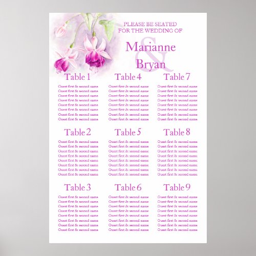 Purple fuchsia Wedding Seating Table Planner 1_9 Poster