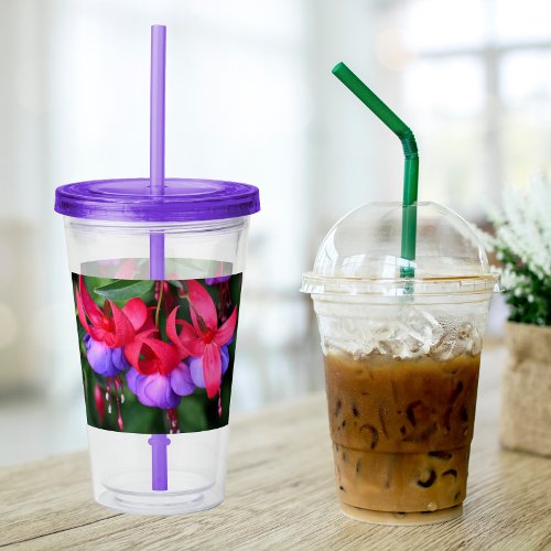 Purple Fuchsia with Pink Sepals Floral Acrylic Tumbler