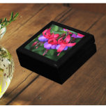 Purple Fuchsia with Pink Sepals Floral Gift Box<br><div class="desc">Store trinkets,  jewelry and other small keepsakes in this wooden gift box with ceramic tile that features a photo image of bicolor,  purple Fuchsia flowers with pink sepals. A colorful,  floral design! Select your gift box size and color.</div>