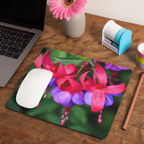 Purple Fuchsia with Pink Sepals Floral Mouse Pad